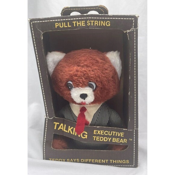 Vintage Executive Talking Teddy Bear Working Plush Stuffed Animal Toy W/ Box - Picture 1 of 16